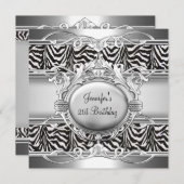 21. Geburtstag Zebra Schwarz-weiße Silver Plaque Einladung (Vorne/Hinten)