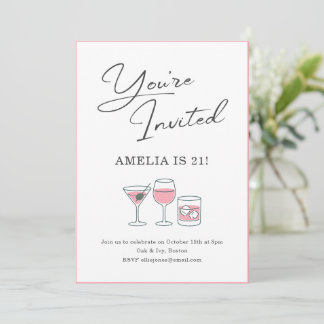 21. Geburtstags-Cocktail Mädchen Nachtparty Rosa Einladung