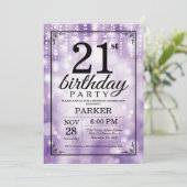 21. Geburtstags-Einladungs-lila Glitzer Einladung (Stehend Vorderseite)