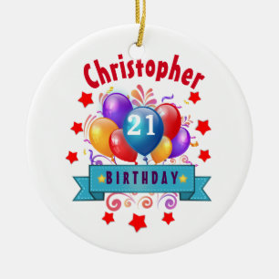 21. Geburtstags-festliche bunte Ballone C01AZ Keramik Ornament