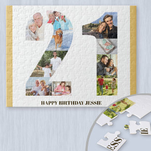 21. Geburtstags-Foto-Collage Neutral Nummer 21 Puzzle