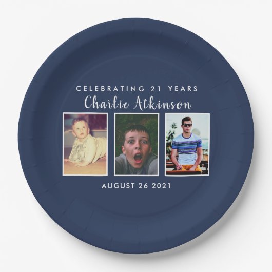 21. Geburtstags-Foto Pappteller (Vorderseite)