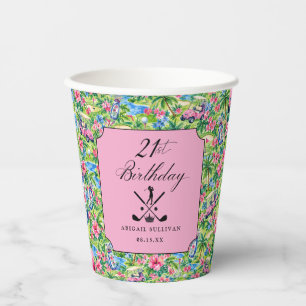 21. Geburtstags-Golf-Rosa-Grün-Preppy-Druck Pappbecher