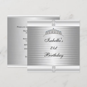 21. Geburtstags-Juwel-Tiara Silber & Weiß Einladung