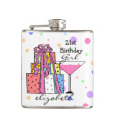 21. Geburtstags-Mädchen Flachmann (Vorderseite)