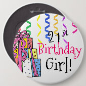 21. Geburtstags-Mädchen groß Button (Vorne & Hinten)