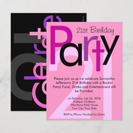 21. Geburtstags-Party Einladung (Vorne/Hinten)