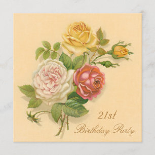 21. Geburtstags-Partychic-Vintage Rosen Einladung