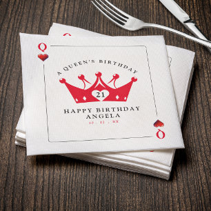 21. Geburtstags Queen of Hearts Casino Poker Card Serviette