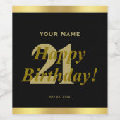 21. Geburtstags Schwarz-Gold-Weinetikett Weinetikett (Einzelnes Label)