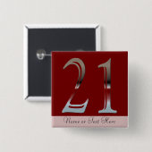 21. Geburtstags-silberne Zahl 21 Button (Vorne & Hinten)