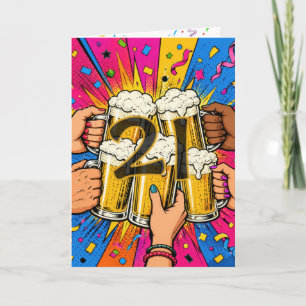 21. Geburtstagsbier-Trinkspruch in Pop-Art Karte