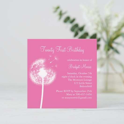 21. Geburtstagseinladung (Fuchsia) Einladung (Stehend Vorderseite)