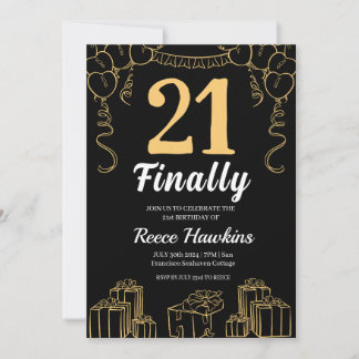 21. Geburtstagseinladungen modern schwarz-weiß Einladung
