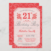 21. Geburtstagsempfehlung Rot für Frauen Einladung (Vorne/Hinten)