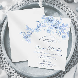 21. Geburtstagsessen Party Dusty Blue Rose Floral Einladung