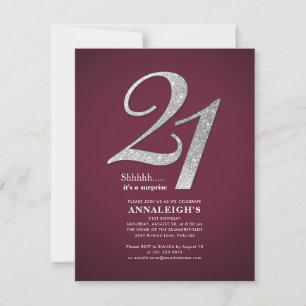 21. Geburtstagsfeier Burgund Silber Glitter Einladung