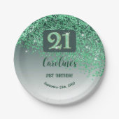 21. Geburtstagsfeier Funkelnder grüner Glitter Pappteller (Vorderseite)