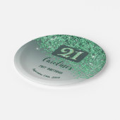 21. Geburtstagsfeier Funkelnder grüner Glitter Pappteller (Schrägansicht)