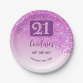 21. Geburtstagsfeier Funkelnder Rosa Glitter Pappteller (Vorderseite)