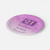 21. Geburtstagsfeier Funkelnder Rosa Glitter Pappteller (Schrägansicht)