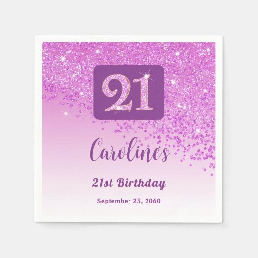 21. Geburtstagsfeier Funkelndes Rosa Glitter Serviette (Vorderseite)