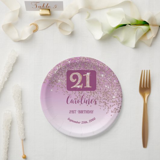 21. Geburtstagsfeier Glanz Roségold Glitter Pappteller (Hochzeit)
