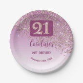 21. Geburtstagsfeier Glanz Roségold Glitter Pappteller (Vorderseite)