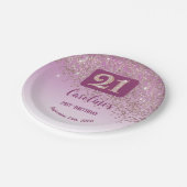 21. Geburtstagsfeier Glanz Roségold Glitter Pappteller (Schrägansicht)