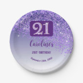 21. Geburtstagsfeier Glanzlila Glitter Pappteller (Vorderseite)