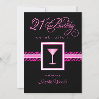 21. Geburtstagsfeier - Heiß rosa Zebra Einladung