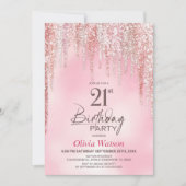 21. Geburtstagsfeier mit rosa Glitter Einladung (Vorderseite)
