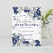 21. Geburtstagsfeier Navy Ballons Einladung (Stehend Vorderseite)