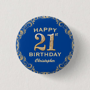 21. Geburtstagsfeier Navy Blau und Gold Glitter Button
