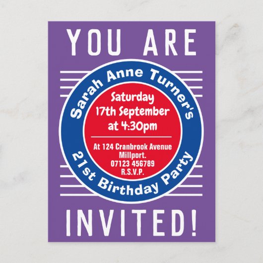 21. Geburtstagsfeier Party Einladung (Vorderseite)