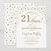 21. Geburtstagsfeier Party Einladung - Gold White (Vorne/Hinten)