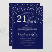 21. Geburtstagsfeier Party Einladung - Silver Navy (Vorne/Hinten)