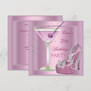 21. Geburtstagsfeier Pink Martini High Heel Schuhe Einladung