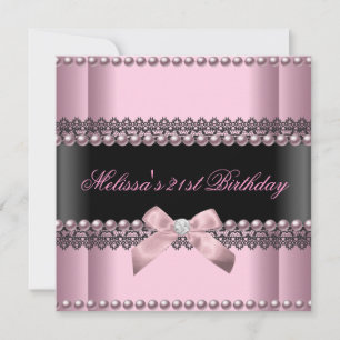 21. Geburtstagsfeier Pink Schwarz Spitze Perle Einladung