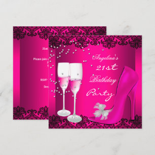 21. Geburtstagsfeier Rosa Champagner High Heel Sch Einladung