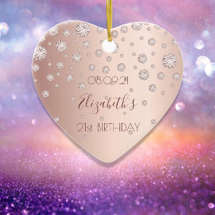 21. Geburtstagsfeier Roségold Diamanten Name Keramik Ornament