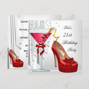 21. Geburtstagsfeier Roter Weißer Cocktail Schuh Einladung