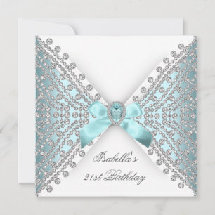 21. Geburtstagsfeier Teal Blau Silber Weiß Diamant Einladung
