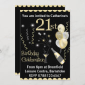 21. Geburtstagsfeiern - Black & Gold Einladung (Vorne/Hinten)
