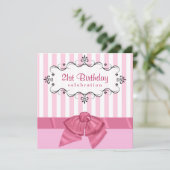 21. Geburtstagsfeiern - Rosa und Weiß Einladung (Stehend Vorderseite)