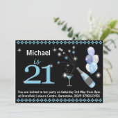 21. Geburtstagsfeiern - Schwarz & Blau Einladung (Stehend Vorderseite)