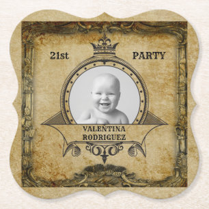 21. Geburtstagsfoto-Vorlage Vintage-Monogramm Untersetzer