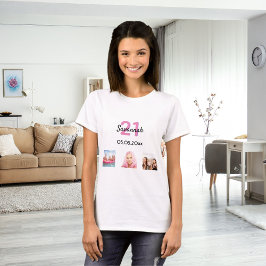 21. Geburtstagsfrau Foto Rosa Monogramm T-Shirt
