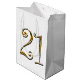 21. Geburtstagsgoldweißes elegantes Mittlere Geschenktüte (Rückseite Schrägansicht)