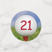 21. Geburtstagsgolfball auf rotem Tee Konfetti (Klein Vorderseite)